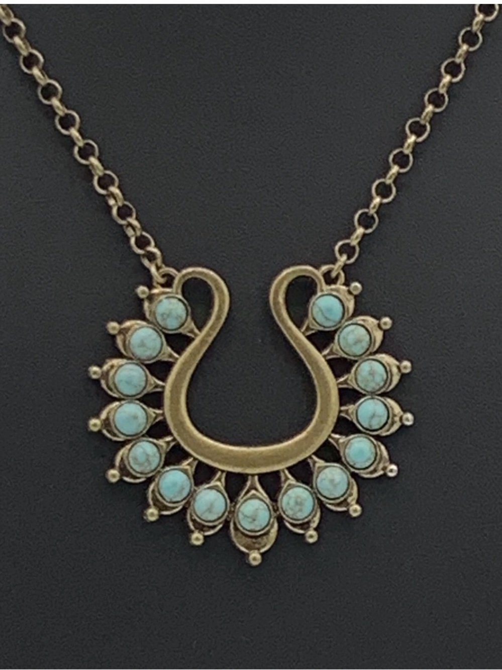205 Premier Designs Gold-Tone Horseshoe Necklace with Turquoise Accents
